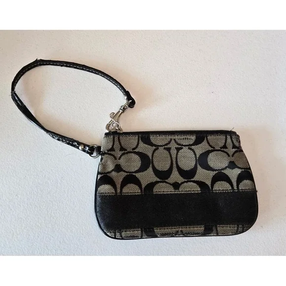 Coach Signature‎ C Monogram Wristlet Pouch Wallet Black Tan - Picture 6 of 11